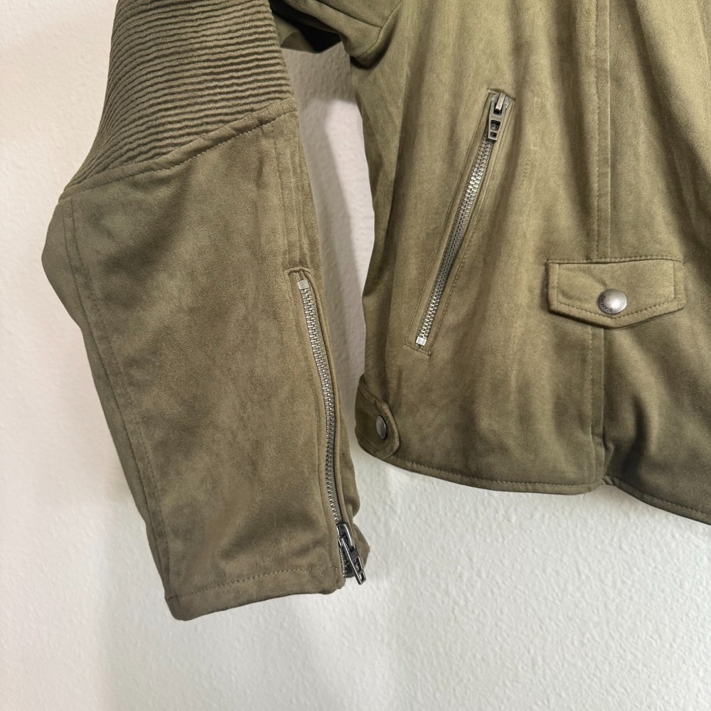 BLANKNYC Moto Jacket Women's Large Smokey Sage Asymmetrical Zip Retro Biker‎ - Picture 5 of 13